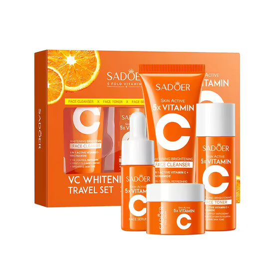 5X Vitamin C Kit Whitening Moisturizing Travel Set(Facial Cleanser, Toner, Serum, Face Cream）